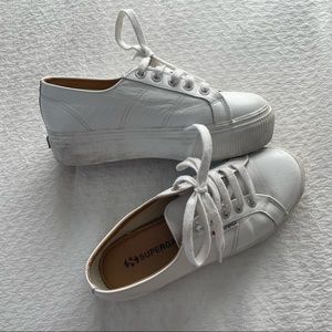 Superga- white leather platform sneakers